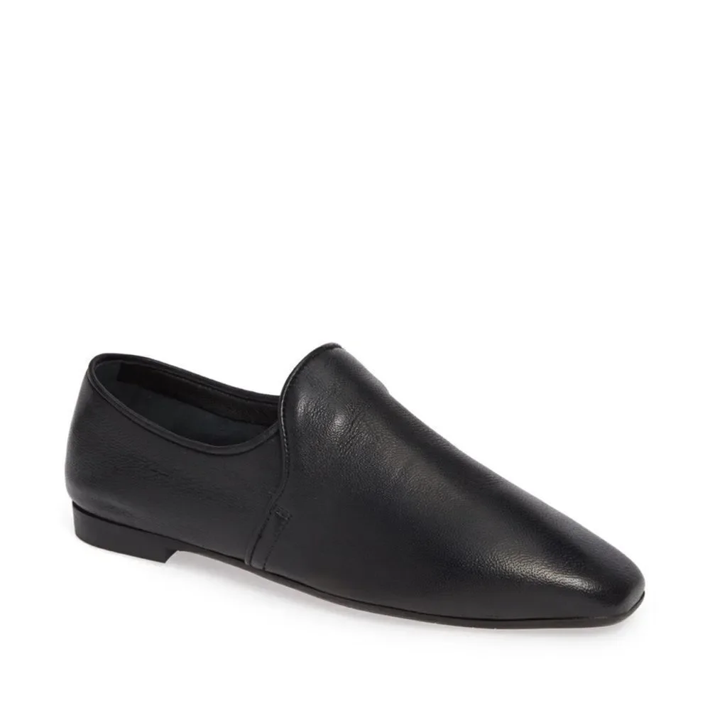 Aquatalia Black Leather Slip-On Loafers